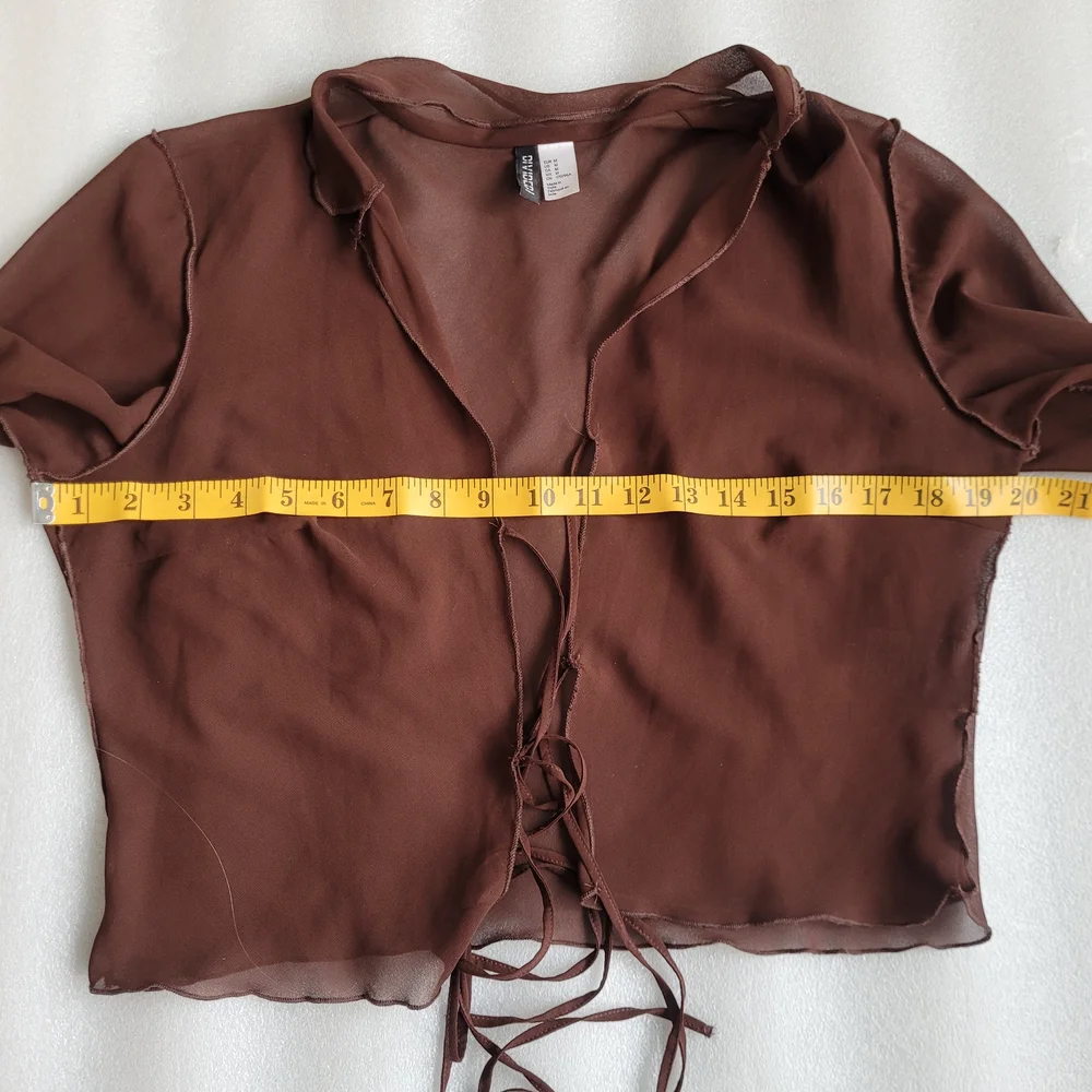 Sheer Tie-Front Blouse For Layering Chocolate Brown Medium Fairy Grunge H&M - Picture 10 of 11